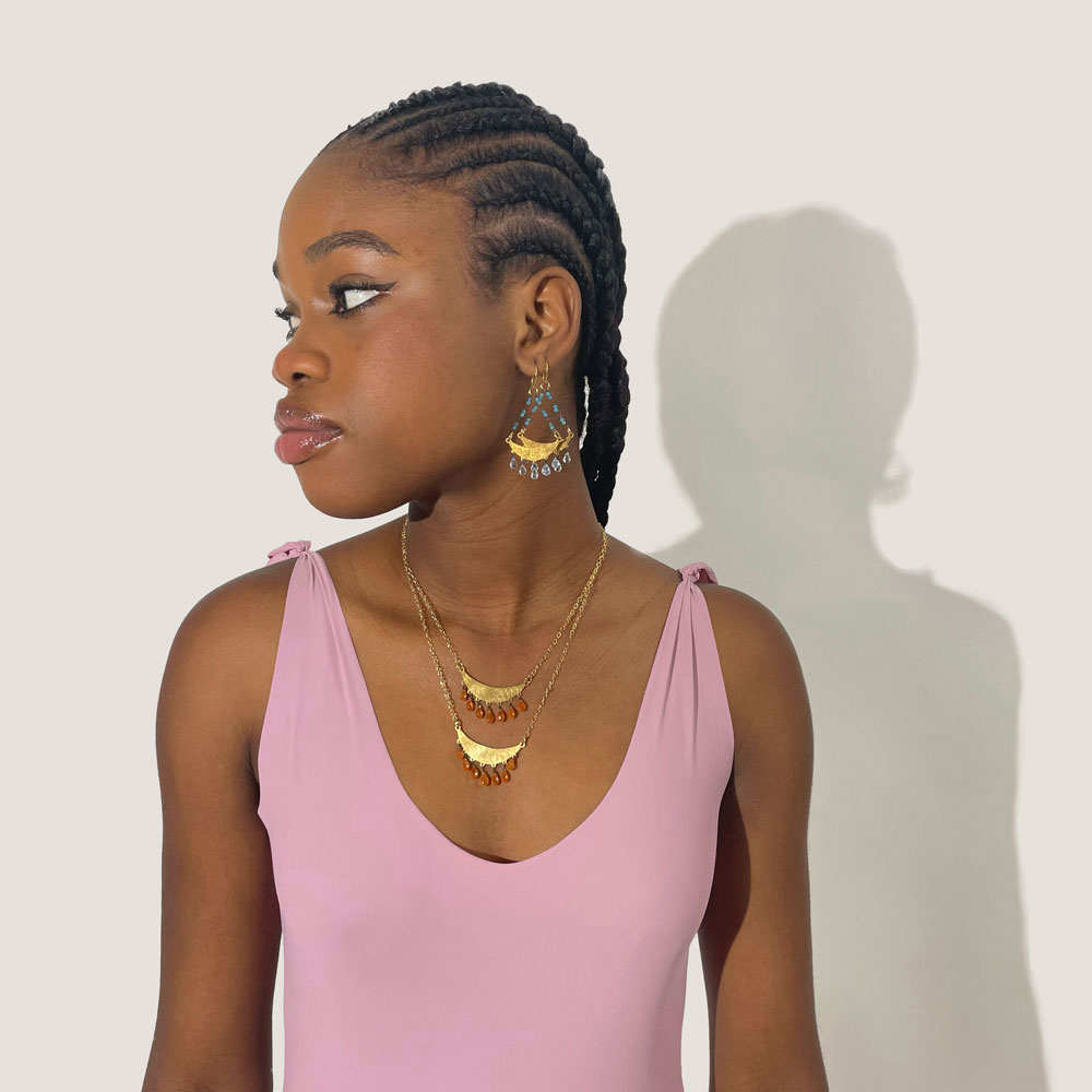 Lune Mini Garnet Tangerine Necklace