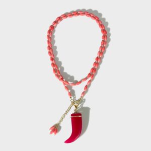 Collana Madrepora Rosa e Pendente Corno Avventurina