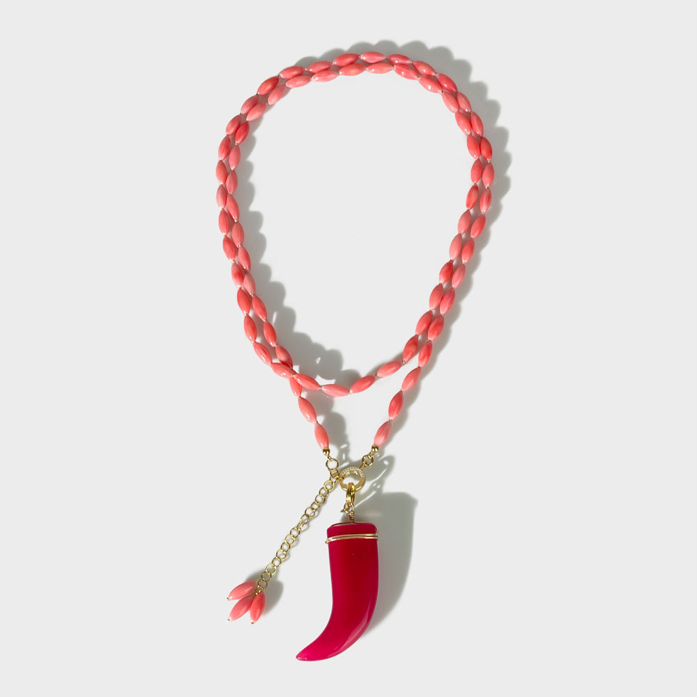 Collana Madrepora Rosa e Pendente Corno Avventurina