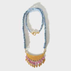 Collana Lune Opale Celeste e Tormaline Rosa