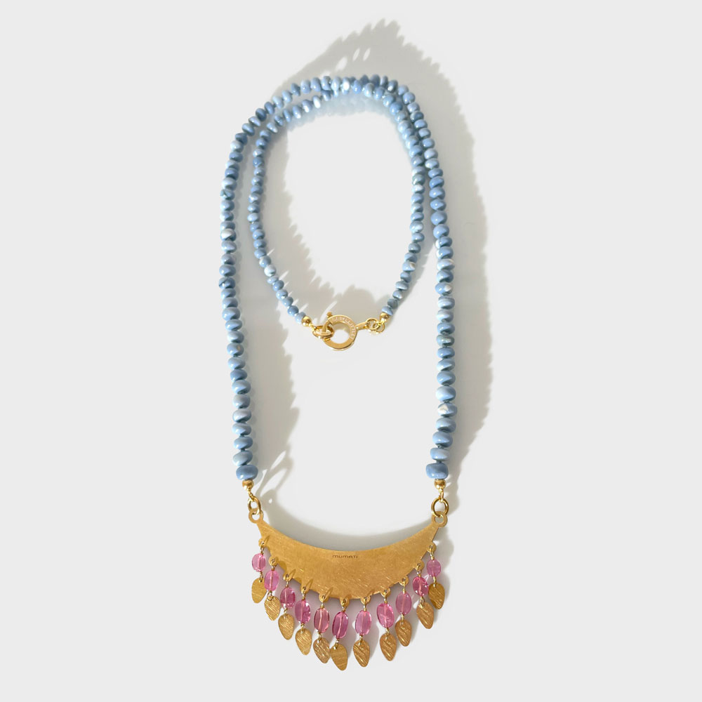 Collana Lune Opale Celeste e Tormaline Rosa