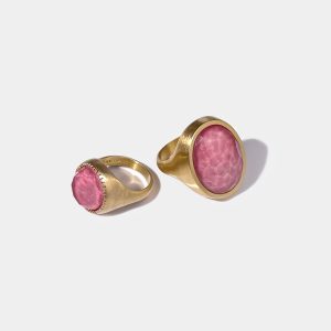 Anello Scudo Rodonite e Cristallo di Rocca